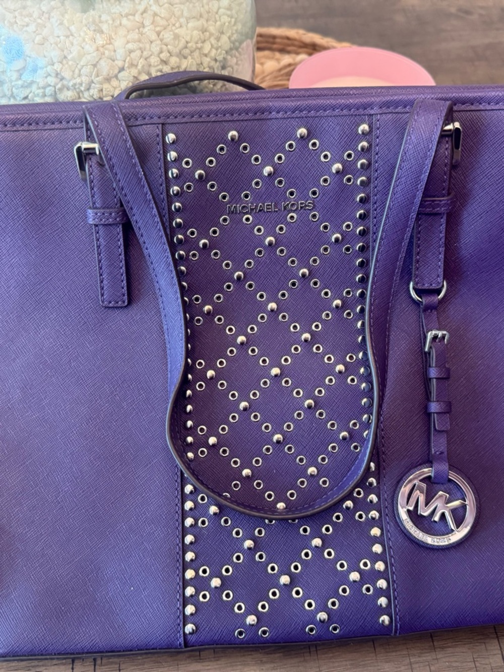 Michael Kors Purple Studded Saffiano Leather Tote